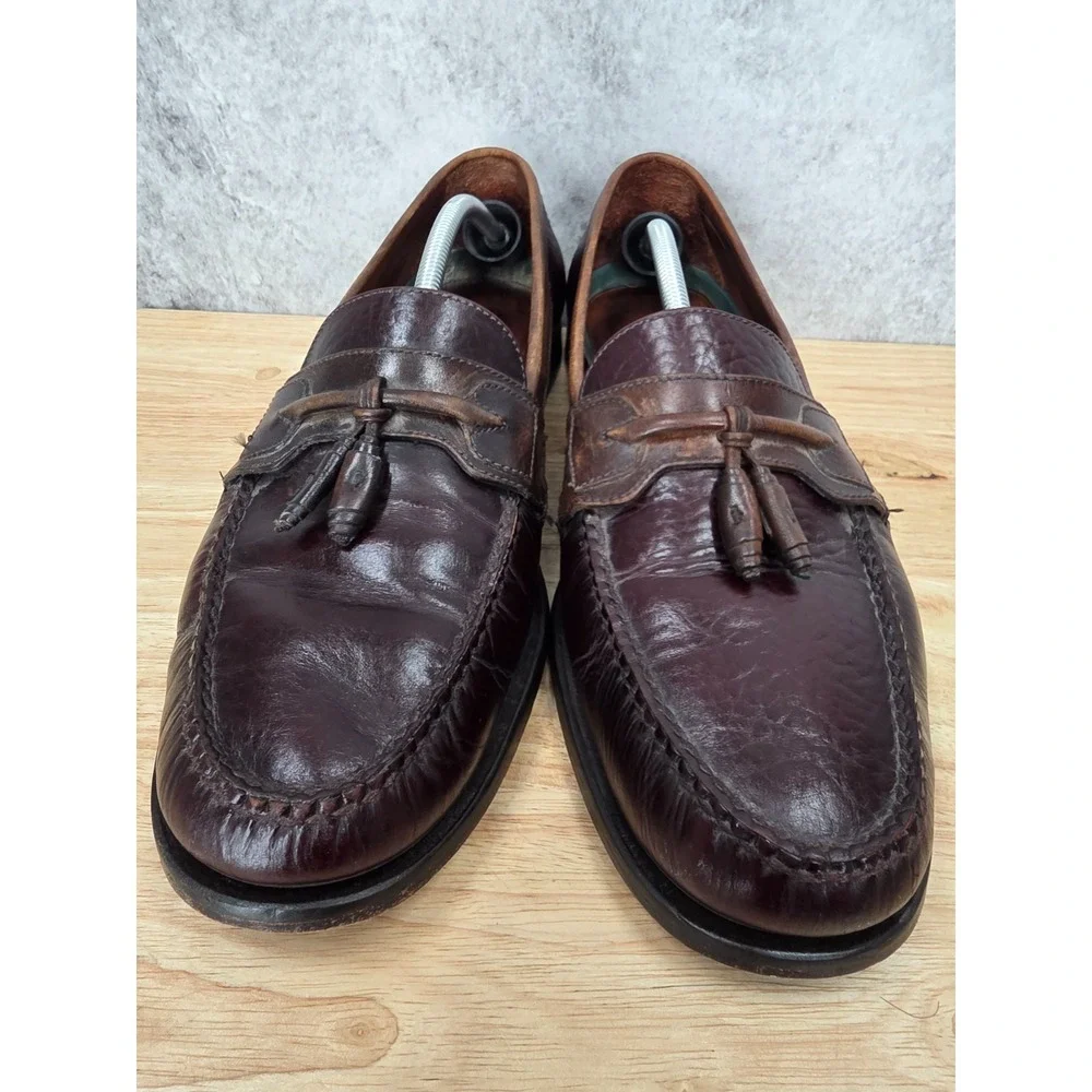 HS Trask Loafers Mens 14 M Brown Leather Tasseled Slip On Casual Shoes Brazil